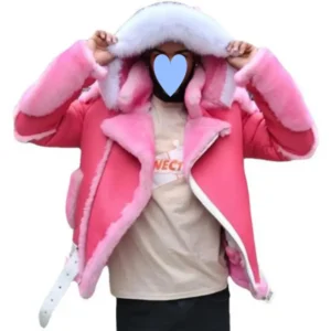 International Style High-End Pink Fur Coat for Men Trendy Winter Leather Jacket Menswear Tops Long Sleeve Bestie Wetsuit Beige Casual Plain