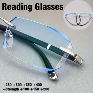 Fashionable Rimless Frame Reading Glasses, TR90 High Definition Presbyopic Glasses for Men Blue Bifocal Eyeglasses