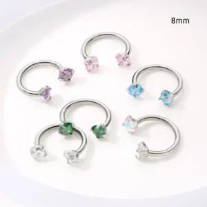 Titanium 20G/18G Horseshoe Nose(Free Ball Holder) Internally Threaded Gems,Earring Daith Cartilage Helix,Piercing Jewelry pendant charm Stainless Steel Adjustable Choker unisex cross necklace unique design Scrunchie Lanyard with pierce tongue ring seam