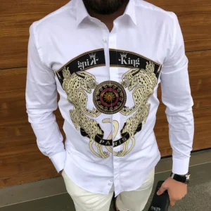 A European and American Men's Fashion Casual Loose Youth Turn-Down Collar Trendy Fashion 3D Digital Printed Shirt