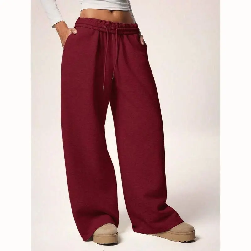 New Autumn/Winter Casual Loose Fit Drawstring Waist Wide Leg Sweatpants, Thick Thermal Lined, Versatile & Slimming
