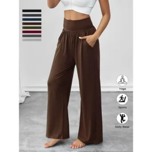 Comfortable And Loose Straight-Leg Wide-Leg Pants for Outdoor Leisure Sports with Pockets, Available in Multiple Colors, Suitable for Running, Fitness, And Women'S Yoga.