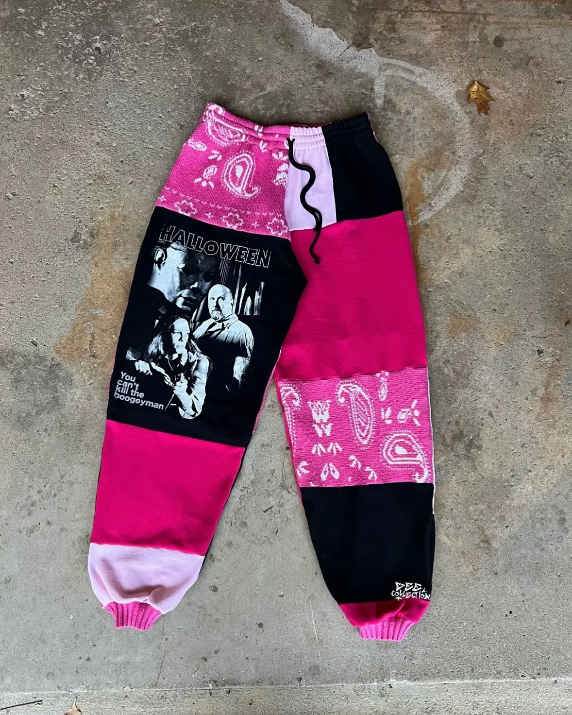 Matching vintage patchwork jogger pants for couples, eco-friendly Halloween streetwear..