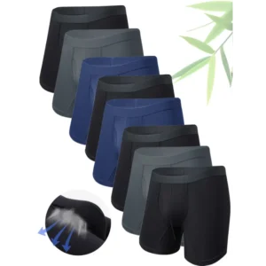 8-Pack Men'S Solid Color Bamboo Fiber Boxer Briefs, 95% Bamboo 5% Spandex, Medium Stretch Knit Fabric, Comfortable Soft Underwear for Casual Wear Menswear Socks
