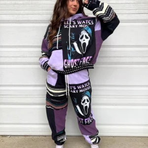 Oversized Halloween Patchwork Jogger Pants for Matching Couples Eco-Conscious Vintage Streetwear All Seasons Comfortable & Eye-Catching Design