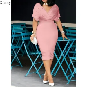 Surplice neck bagwing sleeve dress, elegant Sheath beaded dress &, WOMEN'S CLOTHING elegant dressing