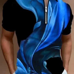 Men'sRegularFitPrintZipperPoloShirt,CasualShortSleeveCollaredTopforSummer,FashionMen'sClothesforDailyWearBlouses & Shirts