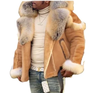 Material Upgrade Thickened Domestic Wearable Quality Men's Faux Leather Velvet Large Fur Collar Long Sleeve Jacket 6516