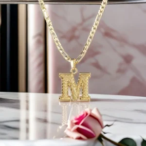 Fashion Gothic Style 18K Gold Plated Initial Letter Necklace-Fashion Accessories with Figaro Chain and Adjustable Length-Perfect Gift for Lovers, Fashion Style open ring women rice grain necklace Stainless Steel Cross Pendant gold hair by charlotte lotus