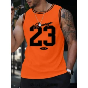 Men's Color Block 23 Letter Printed Patchwork Vest Sleeveless Summer Round Neck Casual Women's Tank Top Men's Clothing
