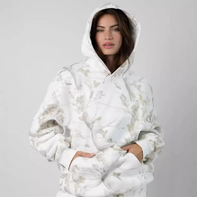 Plus Size 2 Piece Sets Trendy Women's Camo Sweatshirt Maple Leaf Print Pullover Essential Hoodies - Soft Fleece Long Sleeve Casual Top Streetwear Loungewear Couple Matching Set Fall Winter Cozy Outfit