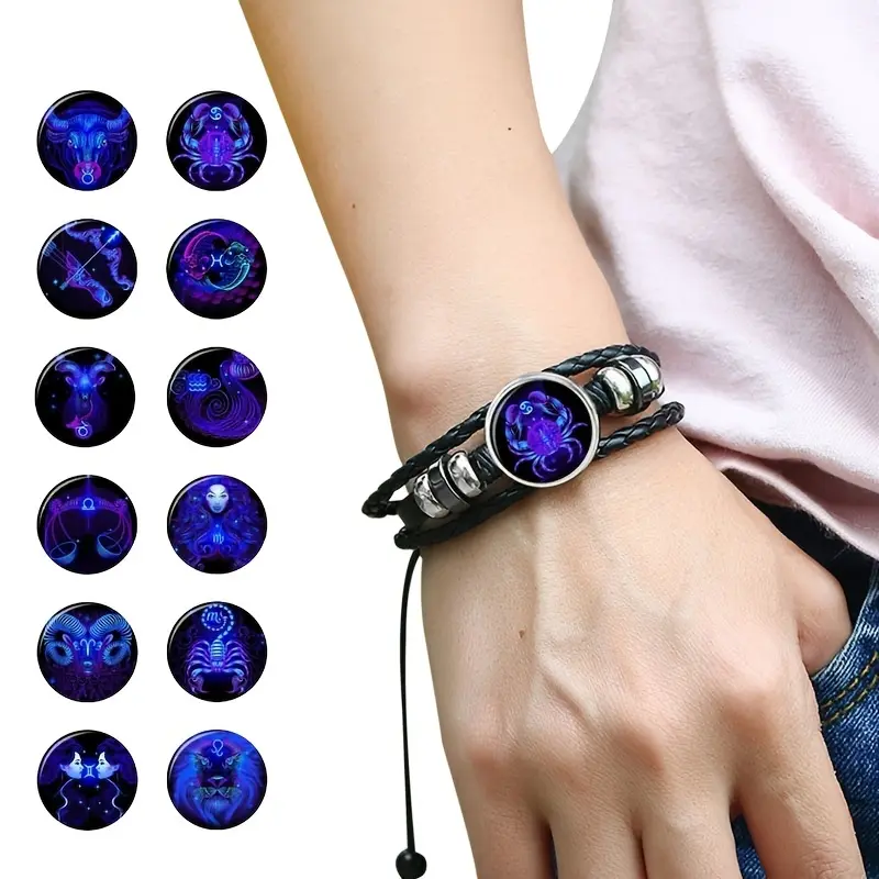 12 Constellation luminous bracelet Men's and Women's fashion multi-layer woven bracelet 1pc dad purity ring