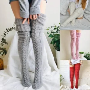 Women's Solid Textured Over The Knee Socks, Casual Warm Comfy Thigh High Socks for Fall & Winter, Women's Long Socks for Daily Wear, Fluffy Pajamas fuzzy socks for women Women's Pom Women's Thigh Womenswear Comfort