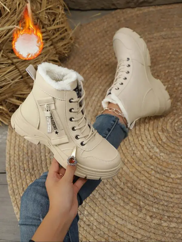 Women'sFallWinterFashionSnowBoots,PULeatherWaterproofMid-CalfBooties,CasualStyleThickSoleAnkleBootsforWomenBlouses & Shirts