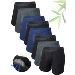 8-Pack Men'S Solid Color Bamboo Fiber Boxer Briefs, 95% Bamboo 5% Spandex, Medium Stretch Knit Fabric, Comfortable Soft Underwear for Casual Wear(Raincoats)