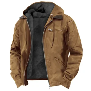 Solid Color Hooded Cotton Jacket Casual Men's Fleece Zipper Pocket Jacket Coat bow clothes Menswear Tops