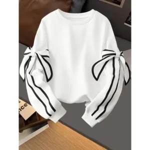 Autumn and Winter Women's Three-Dimensional Bow Round Neck Hoodie