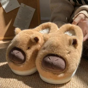 CuteCartoonAnimalCapybaraPlushWarmIndoorSlippers,ThickSoleHomeShoesforCouples,CozyFleeceLining,Fall&WinterFootwear,CoffeeBrownBlouses & Shirts