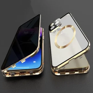 Metal Magnetic Anti Peeping Privacy Case For iPhone 16 15 14 13 12 11 Pro Max Magsafe Case 360 Protection Shockproof Phone Cover