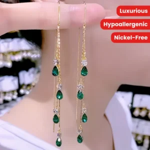 Elegant Droplet Rhinestone Tassel Earrings - Luxurious Alloy Jewelry with Sparkling Crystals, Hypoallergenic and Nickel-Free, Perfect Gift for Her, Ideal for Formal Occasions and Casual Attire