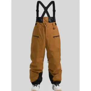 Men's Insulated Ski Bib Pants, Waterproof Windproof Breathable Snow Overalls For Winter Sports, With Pockets