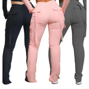 Women's Cargo Pants: Long, Sexy Slim Fit, Casual Drawstring, Splice Button Pocket, Straight No.351 Pink Bottoms