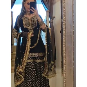 Designer Faux Georgette Sharara Suit Set with 5mm Sequin Embroidery|（Production time 7-15 working days）Fully Stitched Plazzo & Dupatta|       Party Wear Dress for Women Formal Costumes