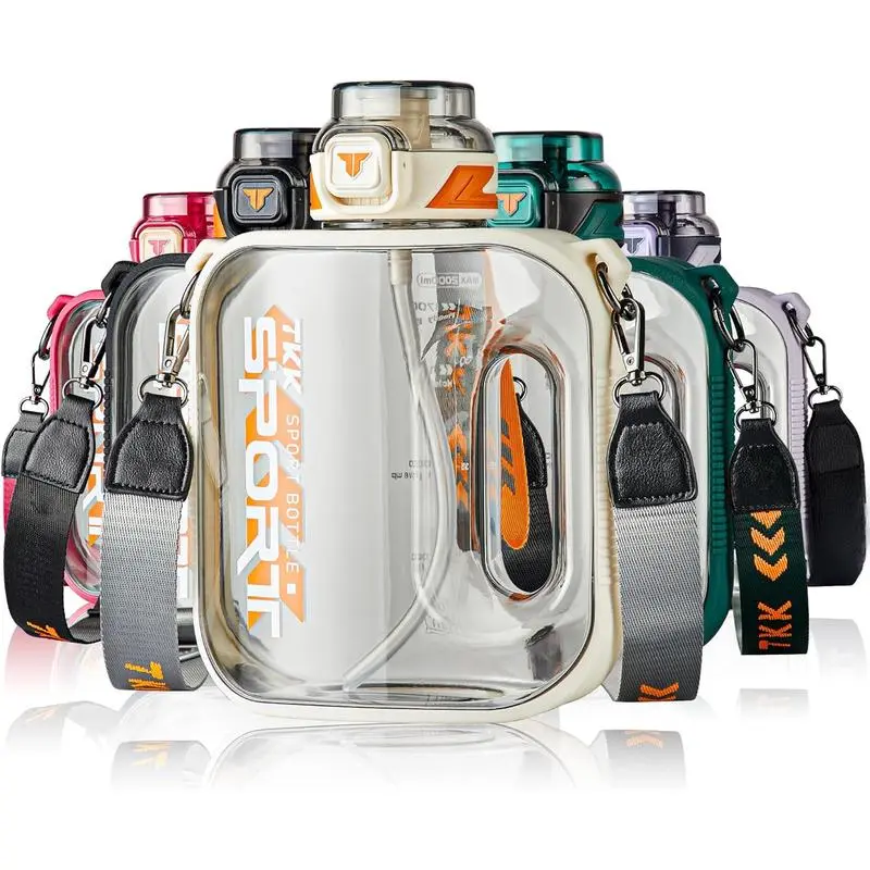 Half Gallon Water Bottle Jug with Straw Large Capacity Plastic Water Bottle Dishwasher Safe 1/2 Gallon 50 Oz Water Bottle Jug for Gym Yoga Travel Camping Outdoor(Raincoats)