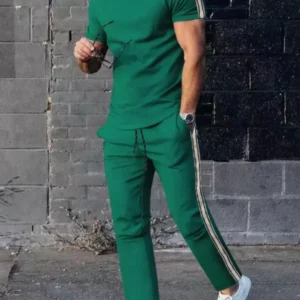 Two-PieceSetMen'sSolidColorTee&DrawstringWaistPantsSet,RegularFitCasualFashionCozyBreathableTwo-pieceforDailyOutdoorWear,MenClothesforSpringFallBlouses & Shirts