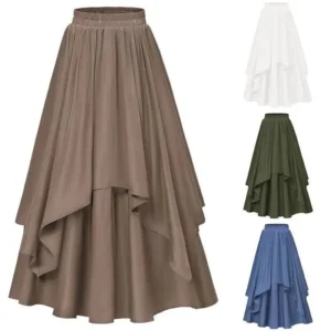 Women Casual Maxi Skirt Flowy Bohemian Renaissance Long Skirts Bottoms Green
