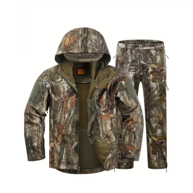 Hunting Clothes Men, Quiet Camouflage Hunting Jacket and Pants, Waterproof Hunting Suit Deer Duck Bow Hunting(Raincoats)
