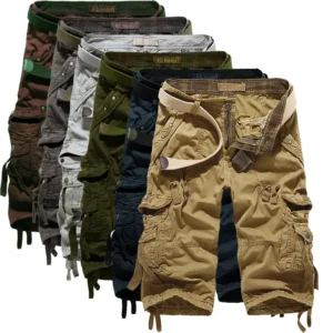 2025 Wholesale Men's Summer Loose Casual Camouflage Cargo Shorts Plus Size Multi-Pocket Mid-Length Shorts Pants Black Red Cotton