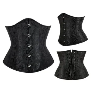 Women Gothic Sexy Satin Underbust Corset Bustier Waist Cincher Slimming Body Shaper Corselete Lingerie Plus Size Party Clubwear Matching Shapewear
