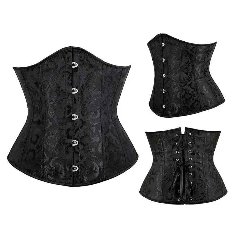 Women Gothic Sexy Satin Underbust Corset Bustier Waist Cincher Slimming Body Shaper Corselete Lingerie Plus Size Party Clubwear Matching Shapewear