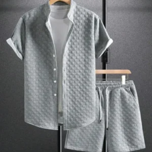 Men'sSolidColorShortSleeveShirt&DrawstringWaistShortsTwo-PieceSet,?Men'sClothingSetforDailyWear,?CasualFashionCozyBreathableMen'sTwo-pieceSetforSummerBlouses & Shirts