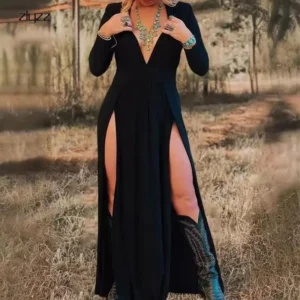 Women's Plus Size Sleeveless Deep V Neck Front Split Long Maxi Wrap Dress2025