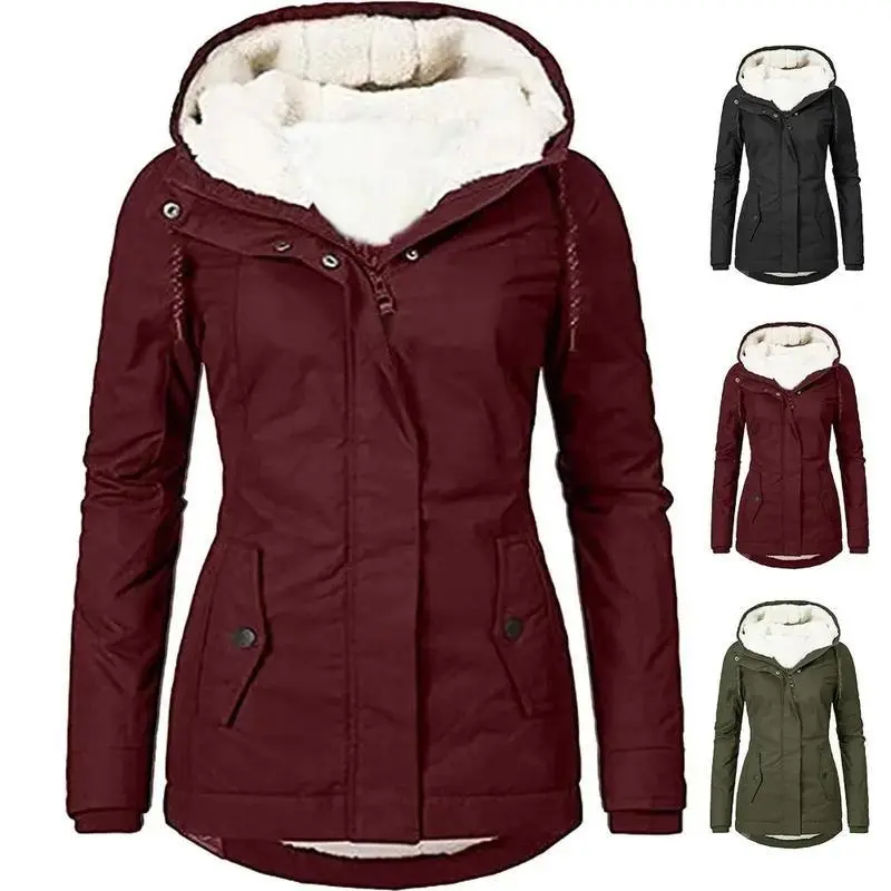 2023 Hooded Women Splice Zipper Coats Loose Casual Pockets Parkas Regular Thick Full Sleeve Warm Solid Jackets Autumn Winter camouflage design plush sweatshirt winter clothes