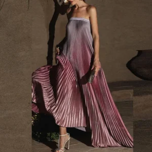 Elegant Sleeveless Off Shoulder Gradient Long Dress Women's Fashion Backless Folds Gala Gowns New Female Irregular Evening Dress Formal Wear Pink