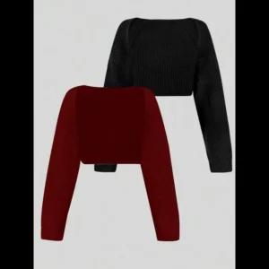 Women's Minimalist Textured Raglan Sleeve Shrug Set, Chic Open Front Sweater Cardigan, Back To School Cropped Cardigan, Comfort Basic Long Sleeve Knitwear for Fall Two Piece Set Tops Fit Casual Fitted Knitting Spring Womenswear Clothes Ladies Medium